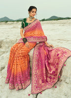 Monjolika Fashion Multicolor Embroidered Georgette Bandhej Designer Saree | Grocsy