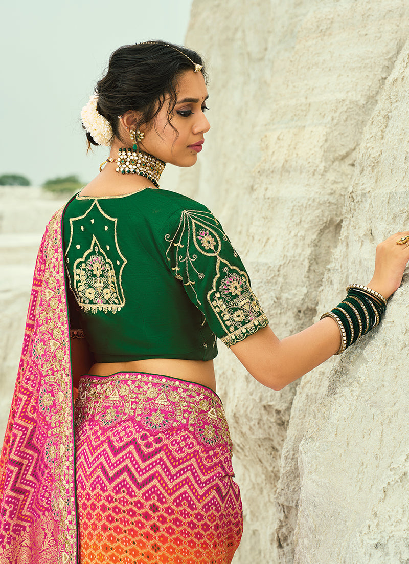 Monjolika Fashion Multicolor Embroidered Georgette Bandhej Designer Saree | Grocsy