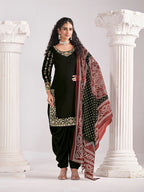 Monjolika Fashion Embroidered Chanderi Silk Black Mirror Work Salwar Kameez | Grocsy