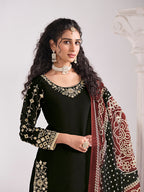 Monjolika Fashion Embroidered Chanderi Silk Black Mirror Work Salwar Kameez | Grocsy