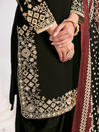 Monjolika Fashion Embroidered Chanderi Silk Black Mirror Work Salwar Kameez | Grocsy