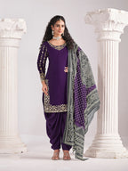 Monjolika Fashion Embroidered Chanderi Silk Purple Mirror Work Salwar Kameez | Grocsy