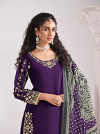 Monjolika Fashion Embroidered Chanderi Silk Purple Mirror Work Salwar Kameez | Grocsy