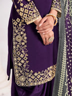 Monjolika Fashion Embroidered Chanderi Silk Purple Mirror Work Salwar Kameez | Grocsy