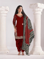 Monjolika Fashion Embroidered Chanderi Silk Maroon Mirror Work Salwar Kameez | Grocsy