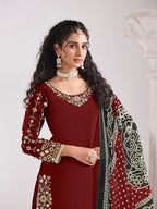 Monjolika Fashion Embroidered Chanderi Silk Maroon Mirror Work Salwar Kameez | Grocsy