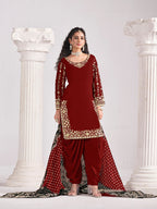 Monjolika Fashion Embroidered Chanderi Silk Maroon Mirror Work Salwar Kameez | Grocsy