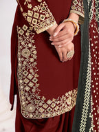 Monjolika Fashion Embroidered Chanderi Silk Maroon Mirror Work Salwar Kameez | Grocsy