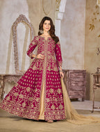 Monjolika Fashion Rani Pink Color Art Silk Embroidered Anarkali Salwar Kameez | Grocsy