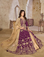 Monjolika Fashion Purple Color Art Silk Embroidered Anarkali Salwar Kameez | Grocsy