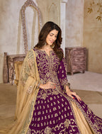 Monjolika Fashion Purple Color Art Silk Embroidered Anarkali Salwar Kameez | Grocsy