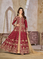 Monjolika Fashion Maroon Color Art Silk Embroidered Anarkali Salwar Kameez | Grocsy