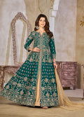 Monjolika Fashion Teal Color Art Silk Embroidered Anarkali Salwar Kameez | Grocsy