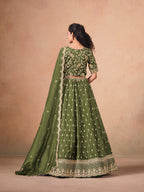 Monjolika Fashion Organza Embroidered Olive Green Designer Long Lehenga Choli | Grocsy