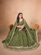 Monjolika Fashion Organza Embroidered Olive Green Designer Long Lehenga Choli | Grocsy