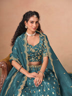 Monjolika Fashion Organza Embroidered Teal Blue Designer Long Lehenga Choli | Grocsy