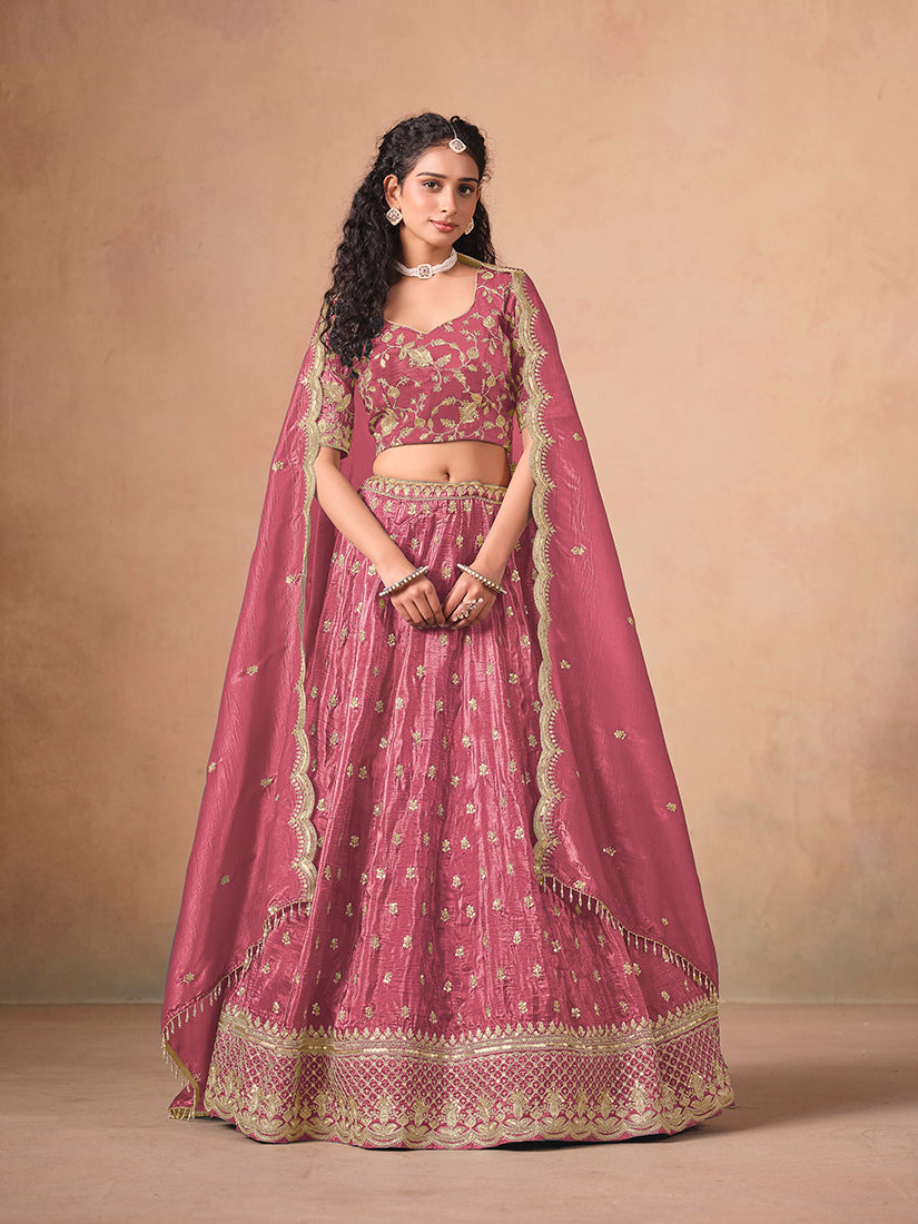 Monjolika Fashion Organza Embroidered Pink Designer Long Lehenga Choli | Grocsy