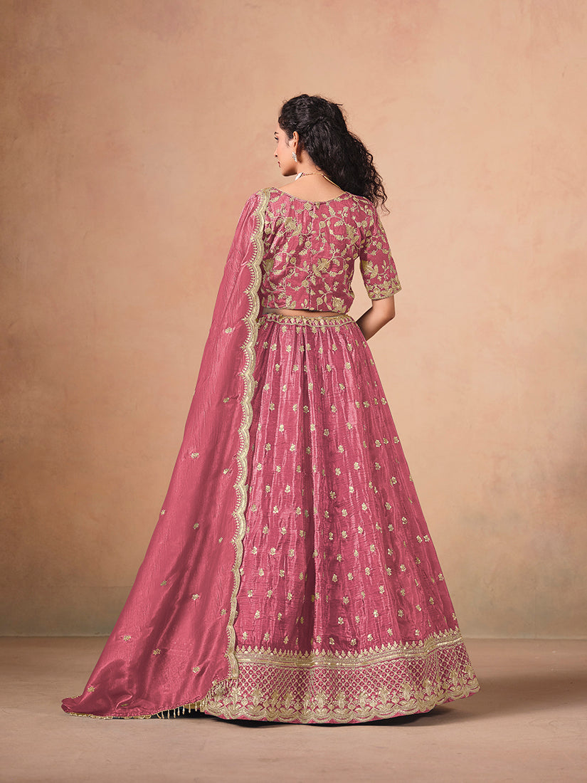 Monjolika Fashion Organza Embroidered Pink Designer Long Lehenga Choli | Grocsy