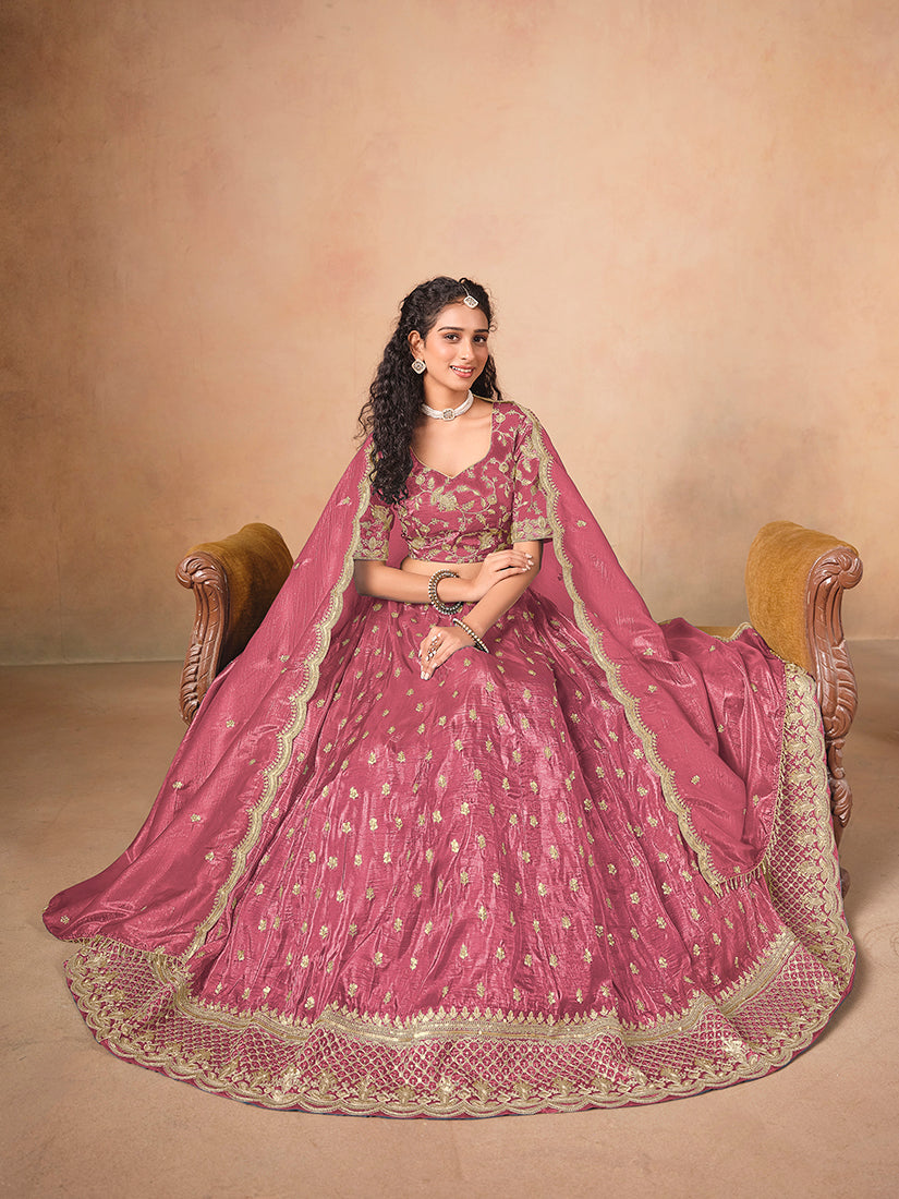 Monjolika Fashion Organza Embroidered Pink Designer Long Lehenga Choli | Grocsy