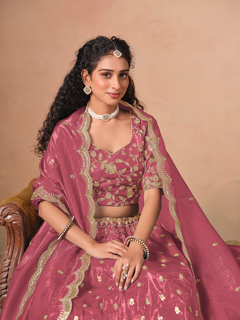 Monjolika Fashion Organza Embroidered Pink Designer Long Lehenga Choli | Grocsy