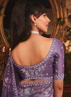 Monjolika Fashion Designer Purple Tissue Organza Saree With All Over Butta Work & Heavy Stone Embellished Border | Grocsy