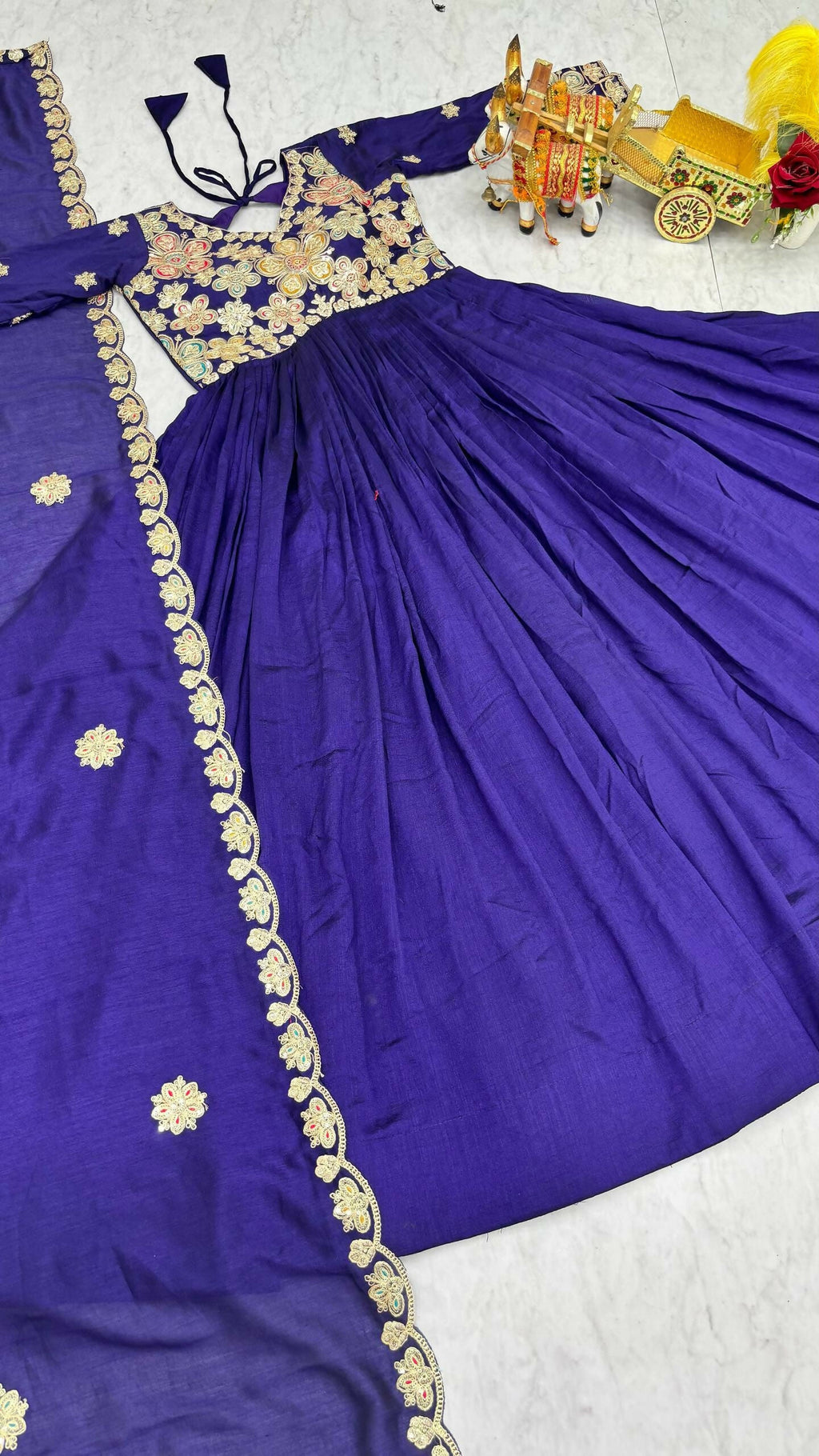 Teeya Creation Womens Casual Party Wear Heavy 5mm Sequence Embroidery Work Purple Gown Set | Grocsy