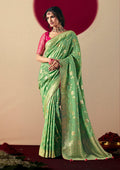 Monjolika Fashion Viscose Silk Green Saree With Rich Zari Weaving & Designer Tassels | Grocsy