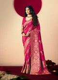 Monjolika Fashion Viscose Silk Rani Pink Saree With Rich Zari Weaving & Designer Tassels | Grocsy