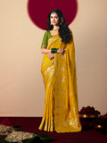 Monjolika Fashion Viscose Silk Mustard Saree With Rich Zari Weaving & Designer Tassels | Grocsy