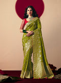 Monjolika Fashion Viscose Silk Olive Green Saree With Rich Zari Weaving & Designer Tassels | Grocsy