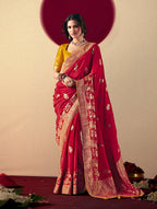 Monjolika Fashion Viscose Silk Red Saree With Rich Zari Weaving & Designer Tassels | Grocsy