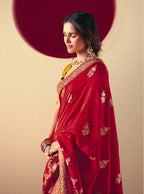 Monjolika Fashion Viscose Silk Red Saree With Rich Zari Weaving & Designer Tassels | Grocsy
