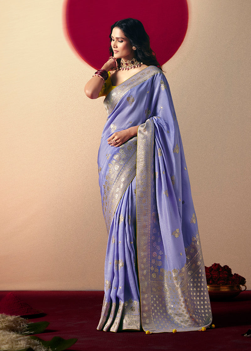 Monjolika Fashion Viscose Silk Lavender Saree With Rich Zari Weaving & Designer Tassels | Grocsy
