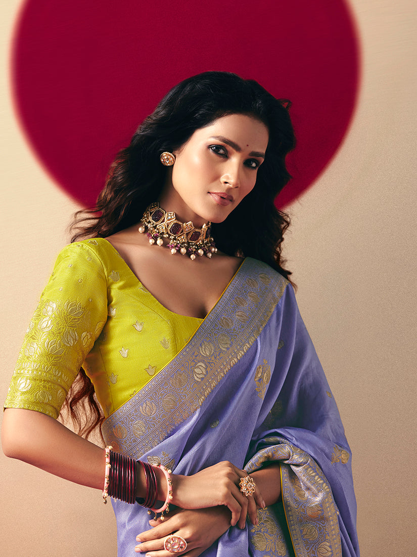 Monjolika Fashion Viscose Silk Lavender Saree With Rich Zari Weaving & Designer Tassels | Grocsy