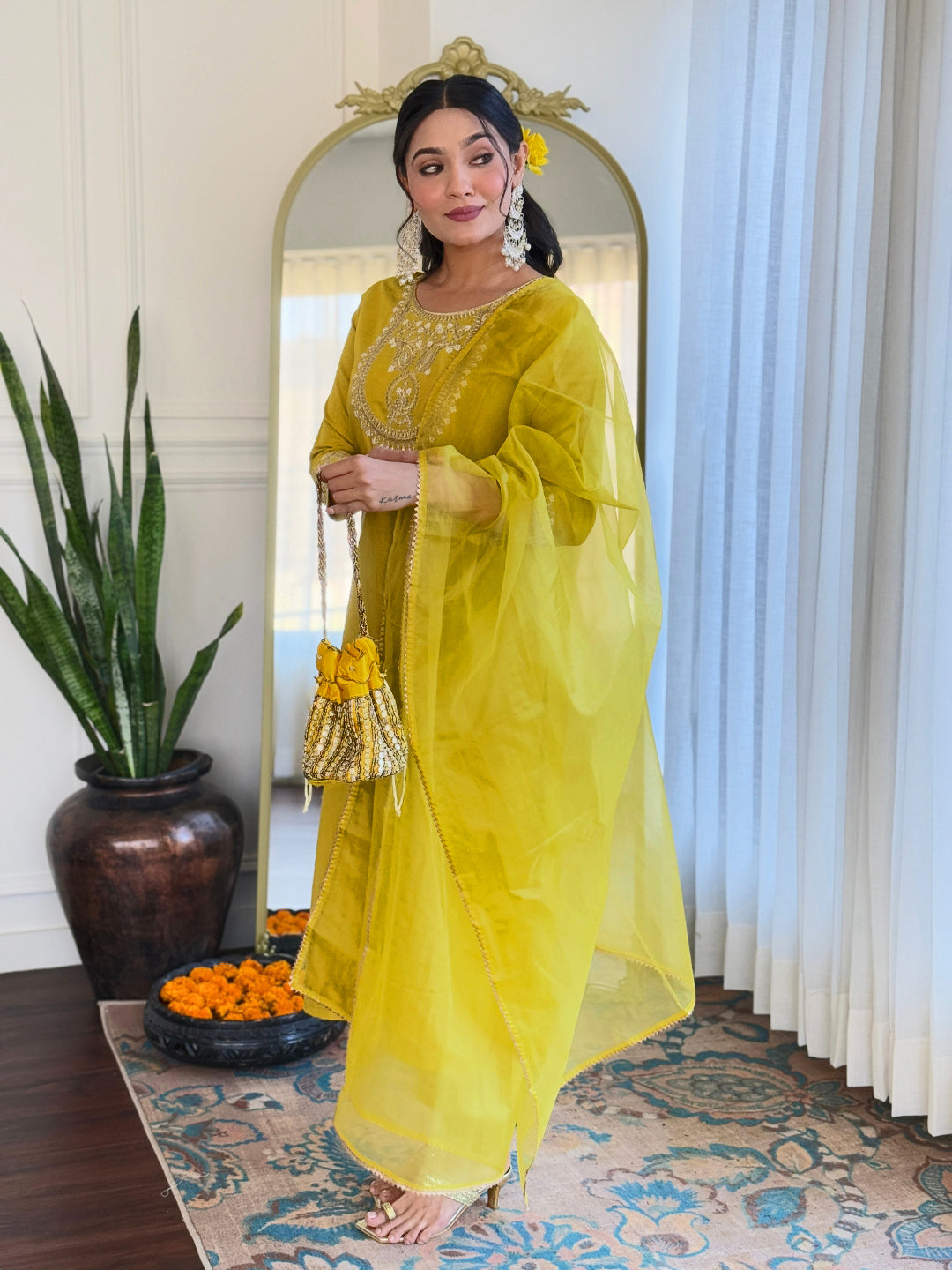 The52 Beautiful Embroidery Work with Rayon Slub Fabric Straight Kurta, Pant and Dupatta Set | Grocsy