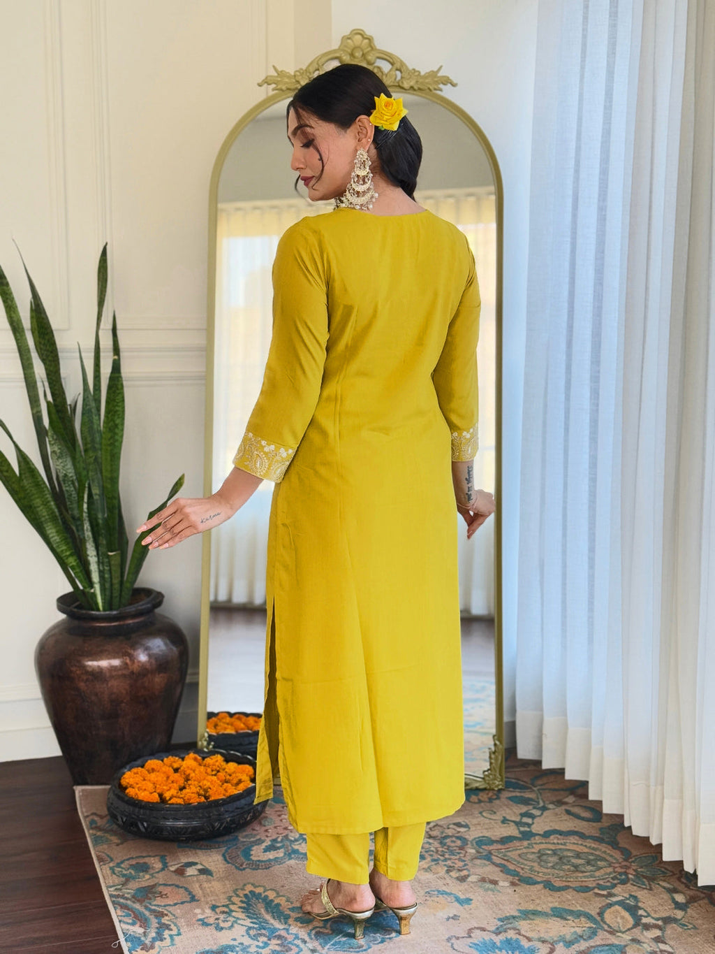 The52 Beautiful Embroidery Work with Rayon Slub Fabric Straight Kurta, Pant and Dupatta Set | Grocsy