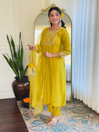 The52 Beautiful Embroidery Work with Rayon Slub Fabric Straight Kurta, Pant and Dupatta Set | Grocsy