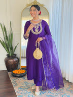 The52 Beautiful Embroidery Work with Rayon Slub Fabric Straight Kurta, Pant and Dupatta Set | Grocsy