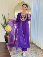 The52 Beautiful Embroidery Work with Rayon Slub Fabric Straight Kurta, Pant and Dupatta Set | Grocsy