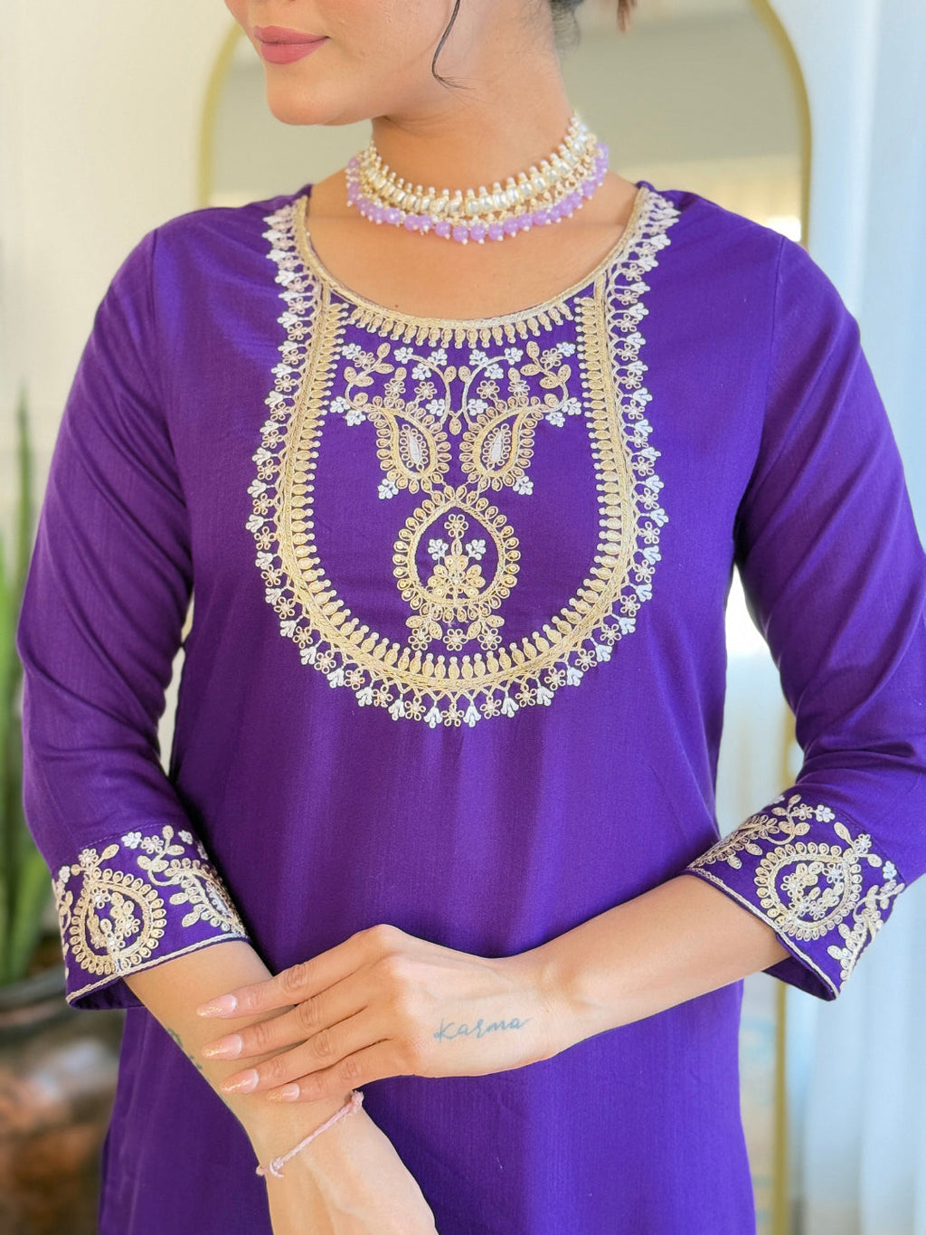 The52 Beautiful Embroidery Work with Rayon Slub Fabric Straight Kurta, Pant and Dupatta Set | Grocsy