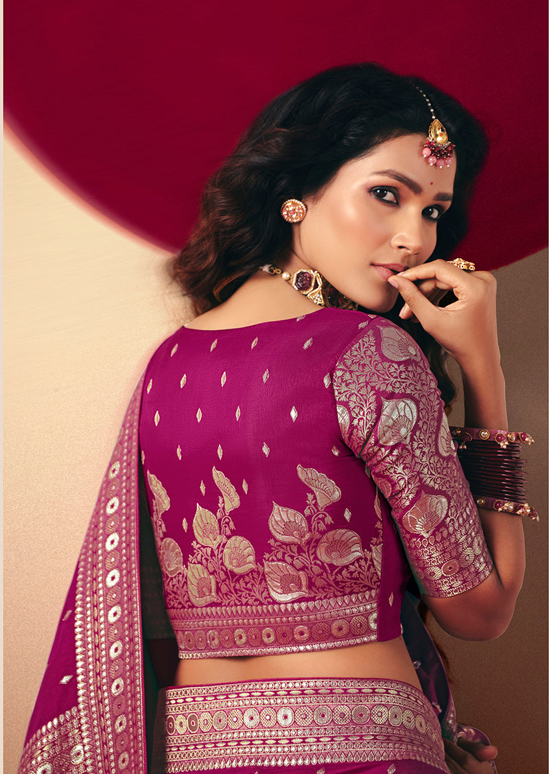 Monjolika Fashion Viscose Silk Magenta Saree With Rich Zari Weaving & Designer Tassels | Grocsy