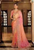 Monjolika Fashion Silk Blend Saree In Peach & Rose Pink With Intricate Meenakari Zari Detailing | Grocsy