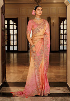Monjolika Fashion Silk Blend Saree In Peach & Rose Pink With Intricate Meenakari Zari Detailing | Grocsy