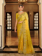 Monjolika Fashion Silk Blend Silk Saree In Mustard Yellow With Rich Meenakari Zari Weaving | Grocsy