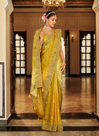 Monjolika Fashion Silk Blend Silk Saree In Mustard Yellow With Rich Meenakari Zari Weaving | Grocsy