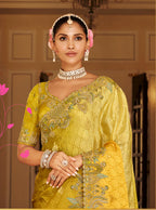 Monjolika Fashion Silk Blend Silk Saree In Mustard Yellow With Rich Meenakari Zari Weaving | Grocsy
