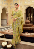 Monjolika Fashion Silk Blend Silk Saree In Light Green With Rich Meenakari Zari Weaving | Grocsy