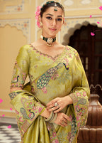 Monjolika Fashion Silk Blend Silk Saree In Light Green With Rich Meenakari Zari Weaving | Grocsy