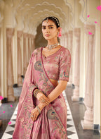 Monjolika Fashion Silk Blend Silk Saree In Light Pink With Rich Meenakari Zari Weaving | Grocsy