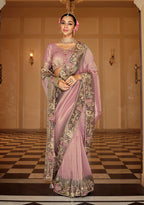 Monjolika Fashion Silk Blend Silk Saree In Onion Pink With Rich Meenakari Zari Weaving | Grocsy